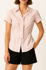 Clara | Pinstripe Tie-Neck Shirt