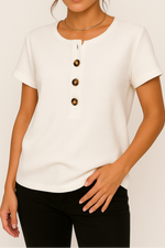 Olive | Knitted Button-Detail T-Shirt