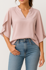 Lina | Elegant V-Neck Flare Sleeve Blouse