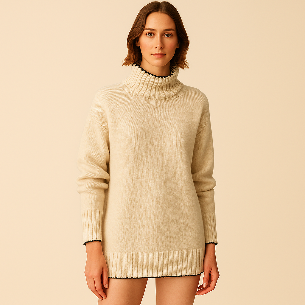 Annie | Beige Turtleneck Oversized Premium Knit Sweater