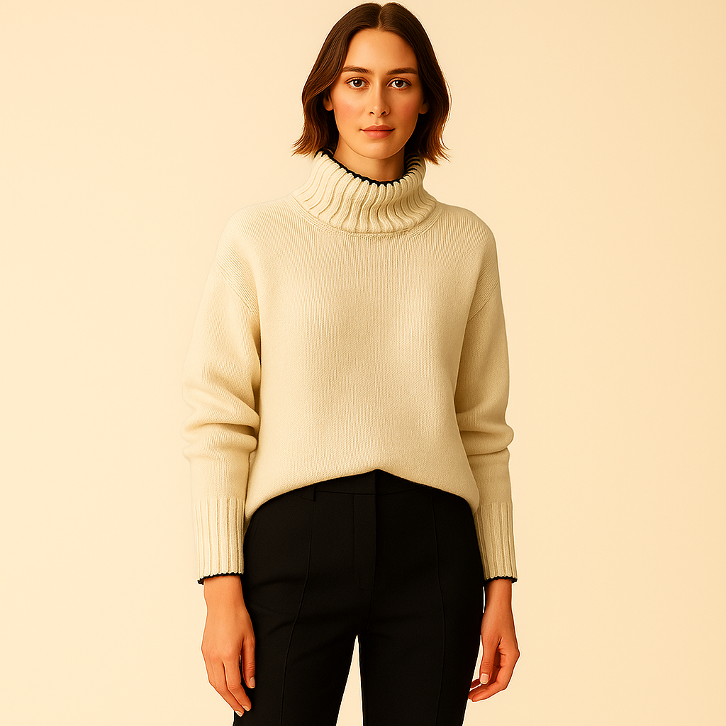Annie | Beige Turtleneck Oversized Premium Knit Sweater