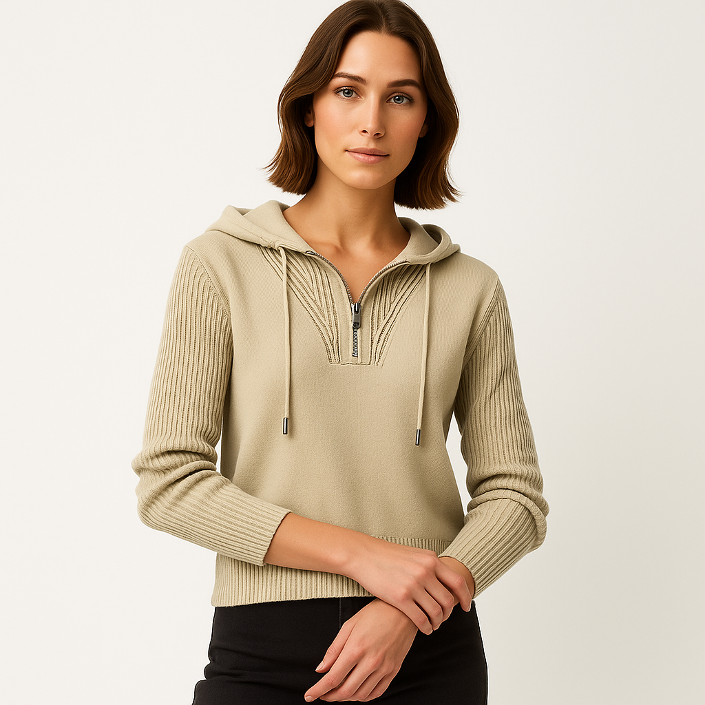 Rania | Ribbed Knit Zip-Up Hoodie