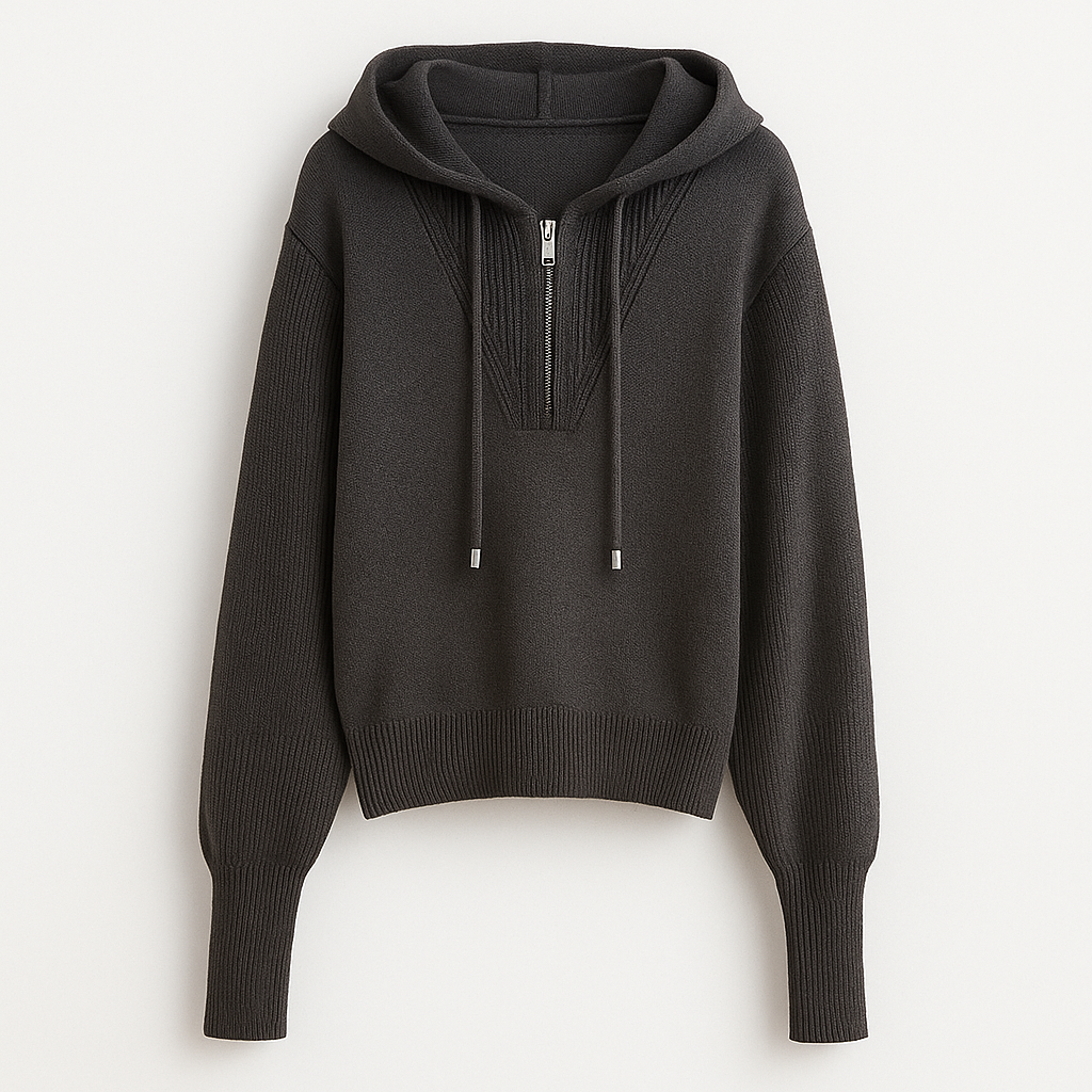 Rania | Ribbed Knit Zip-Up Hoodie