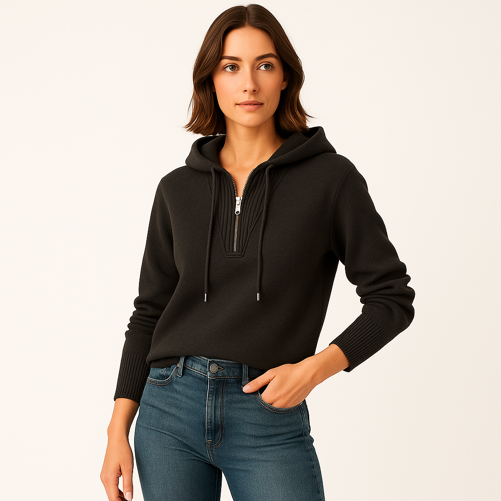 Rania | Ribbed Knit Zip-Up Hoodie