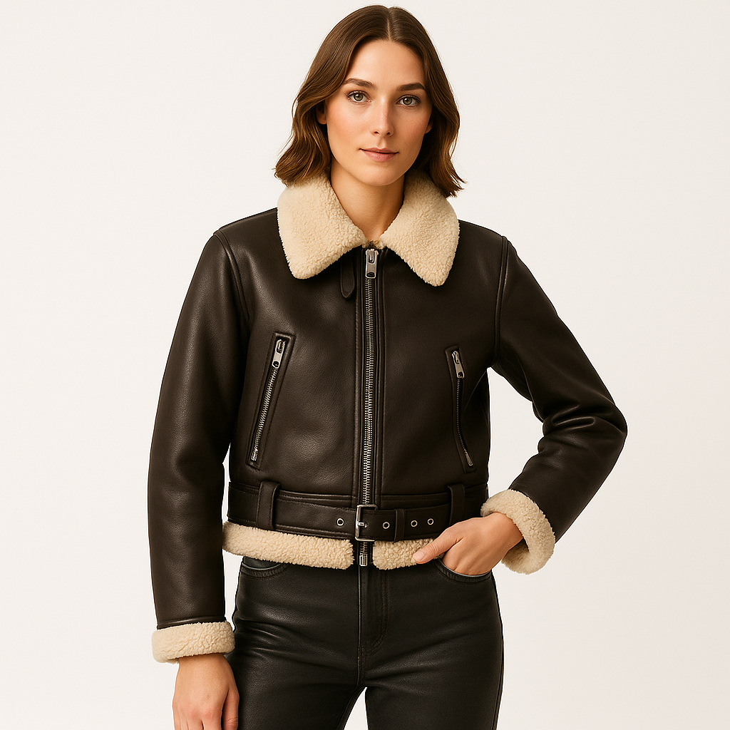 Nancy | Shearling Leather Jacket with Belted Waist