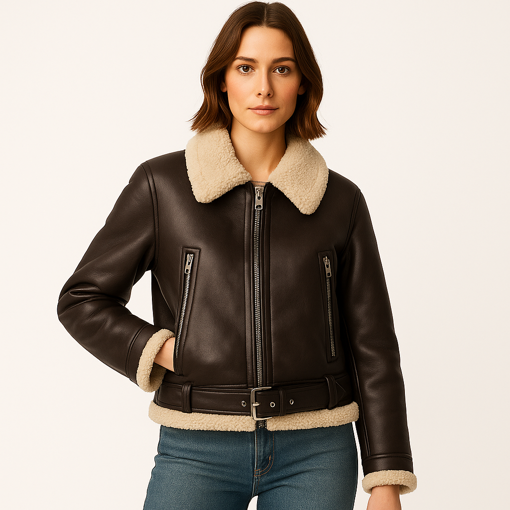 Nancy | Shearling Leather Jacket with Belted Waist