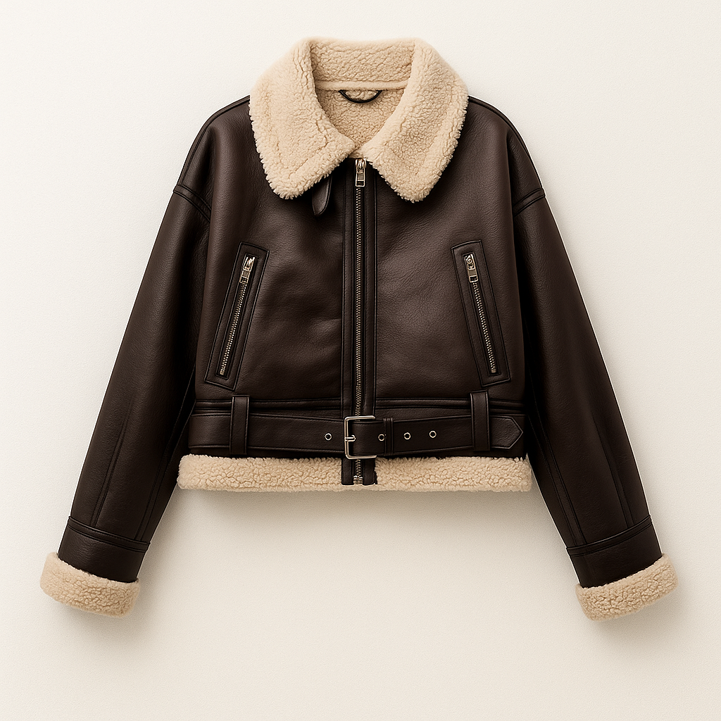 Nancy | Shearling Leather Jacket with Belted Waist
