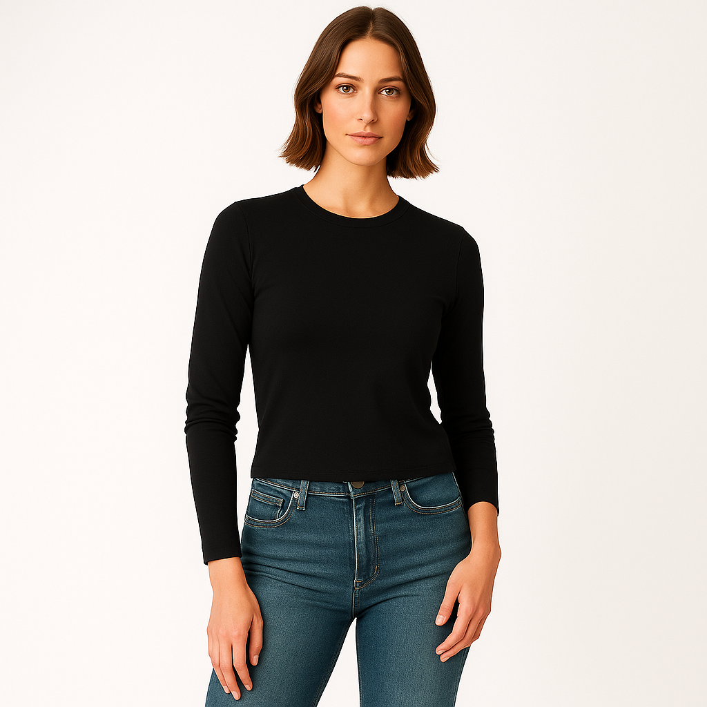 Elsa | Cotton O Neck Long Sleeve Shirt