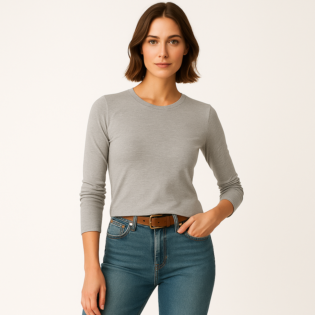 Elsa | Cotton O Neck Long Sleeve Shirt