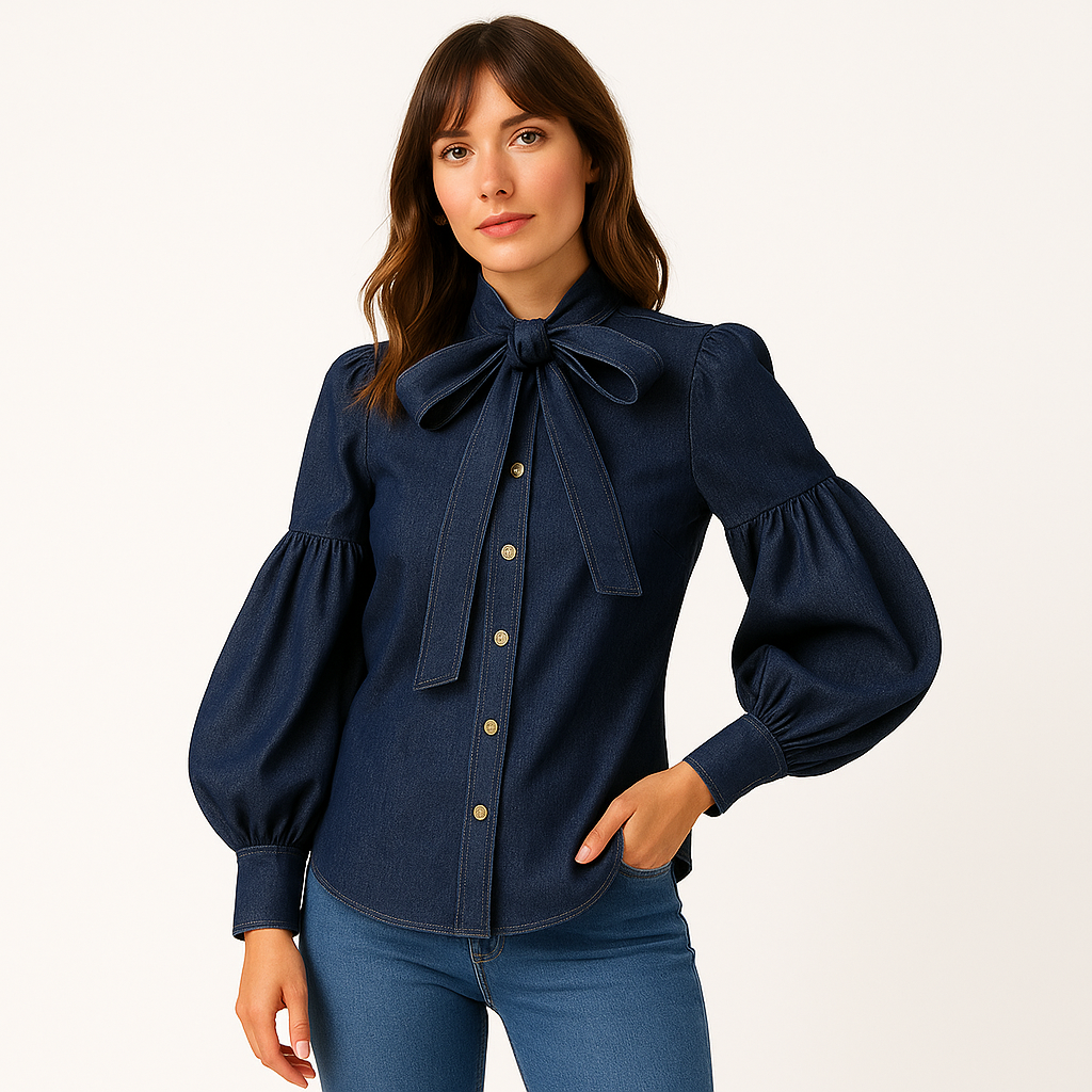 Mary | Denim Long Puff Sleeves Shirt