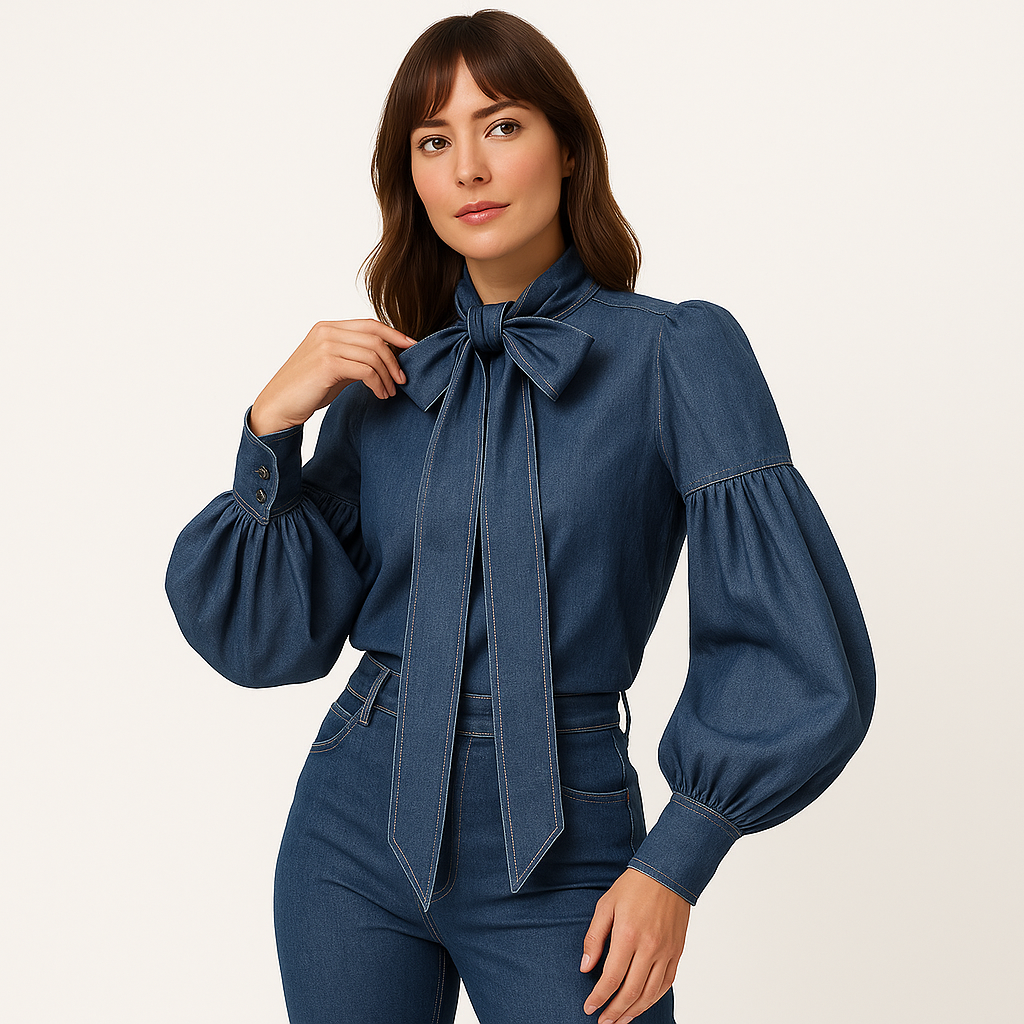 Mary | Denim Long Puff Sleeves Shirt