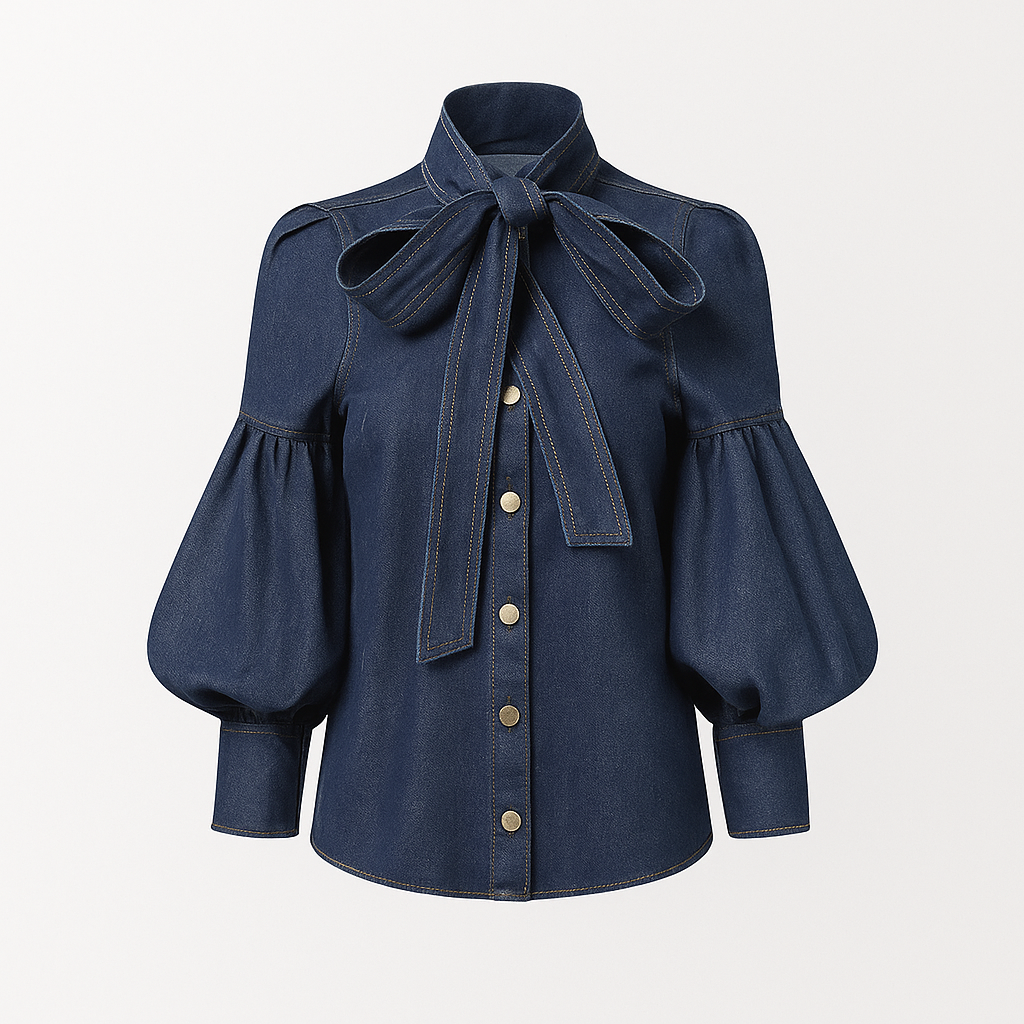 Mary | Denim Long Puff Sleeves Shirt