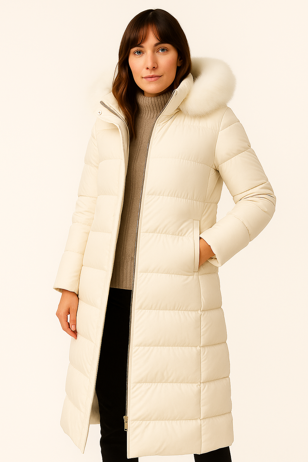 Lisa | Long Puffer Coat with Fur Hood