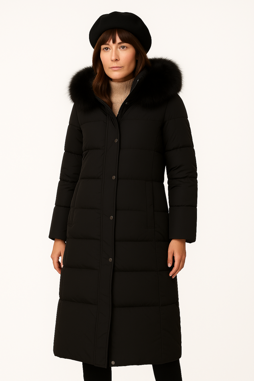 Lisa | Long Puffer Coat with Fur Hood