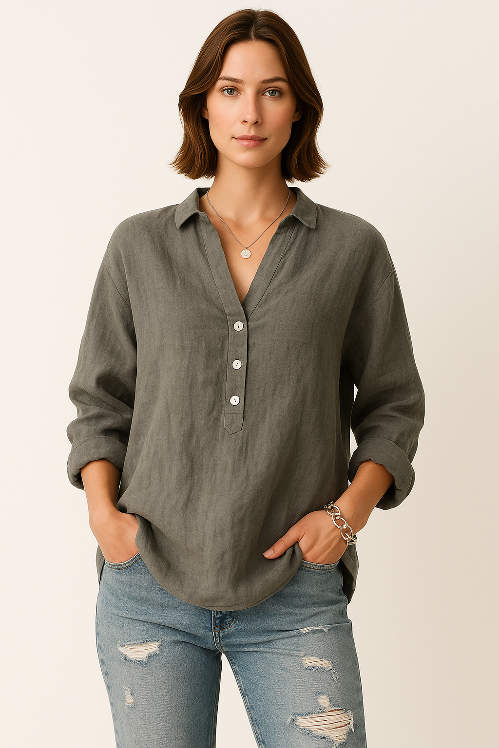 Jenny | Blouse Linen with Buttons