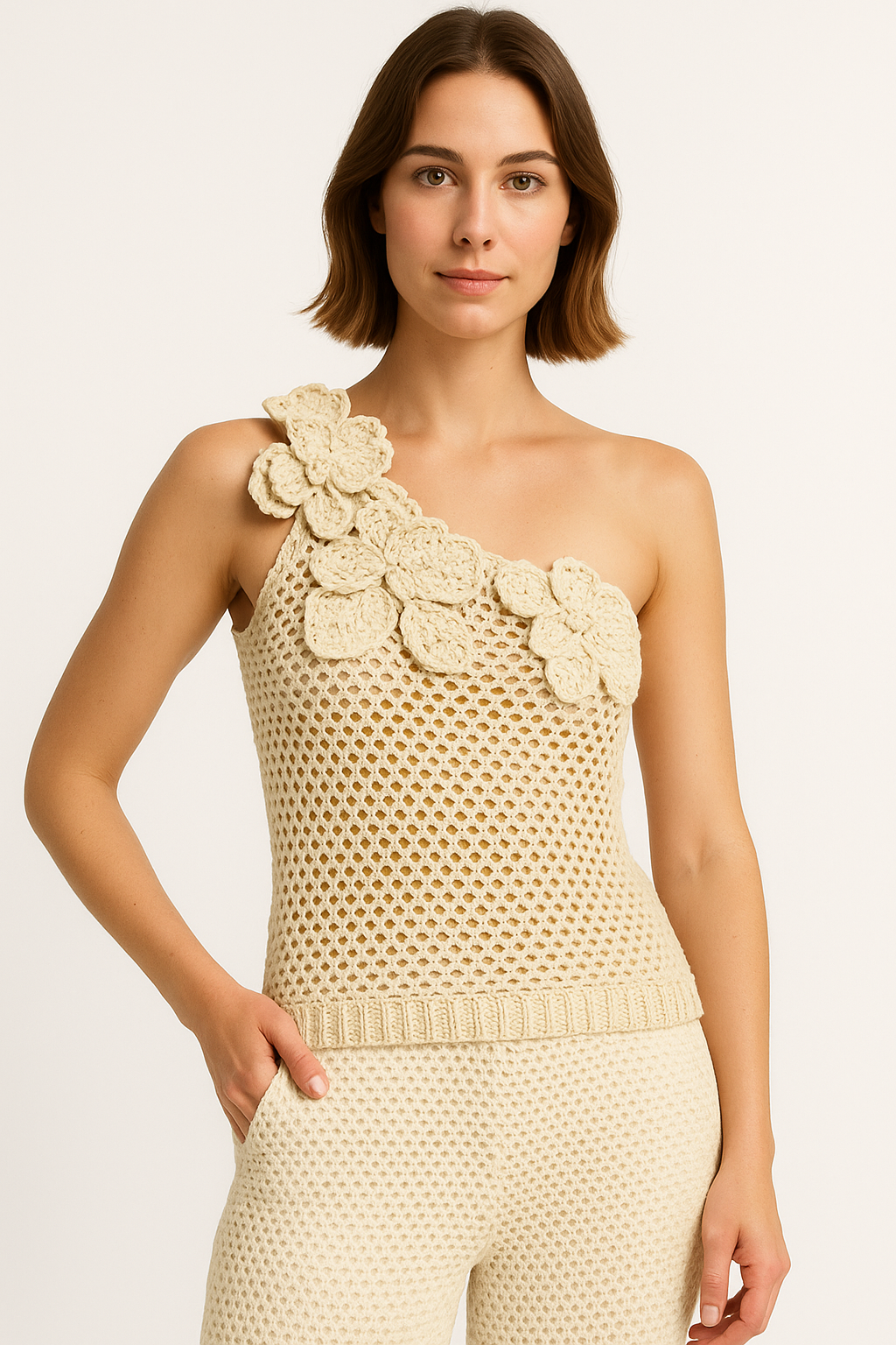 Soleia |  One-Shoulder Crochet Top