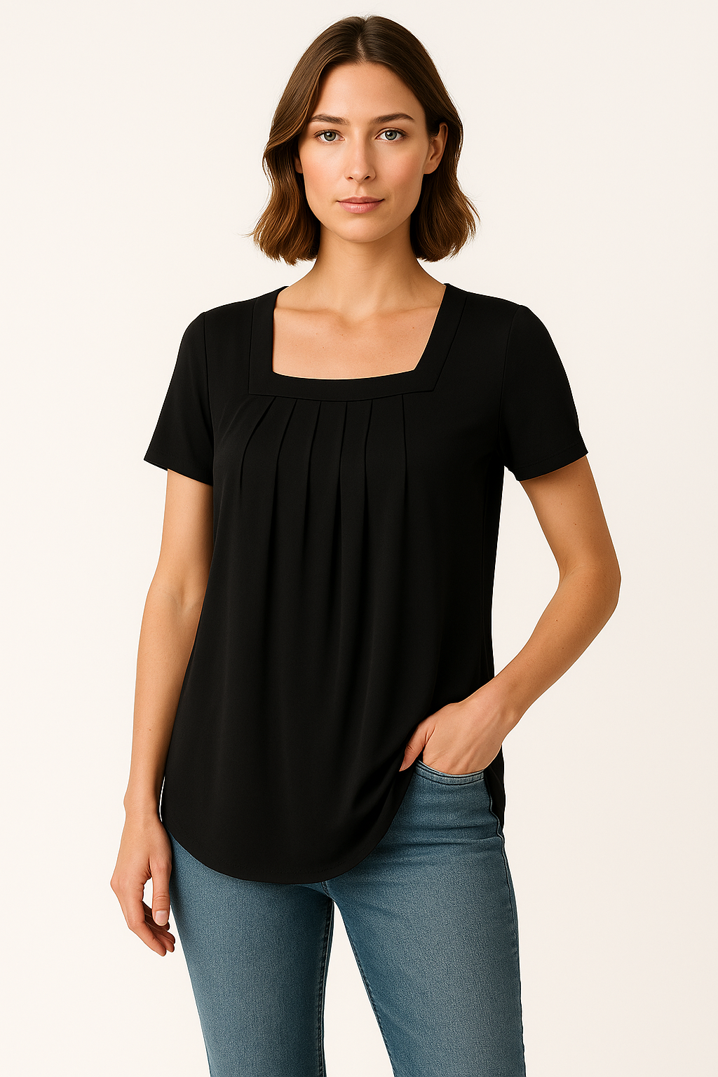 Sophia | Pleated Square Neck Sleeveless Top