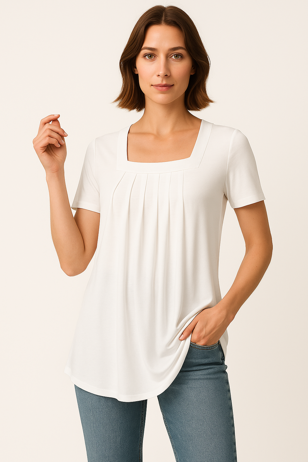 Sophia | Pleated Square Neck Sleeveless Top