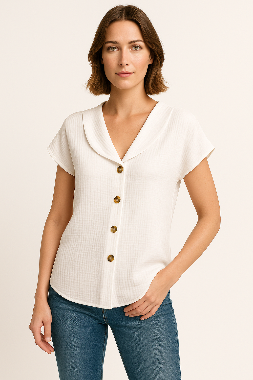 Aveline | Short Sleeve Buttoned Blouse