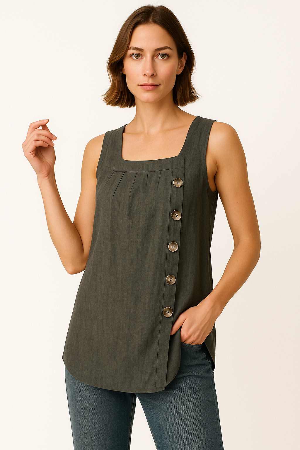 Lila | Striped Pleated Square Neck Tank Top
