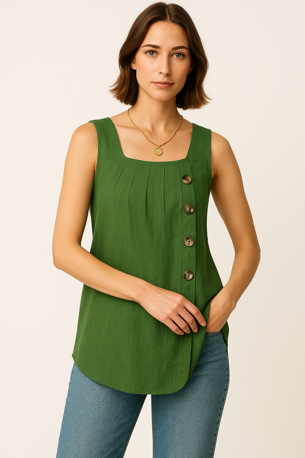 Lila | Striped Pleated Square Neck Tank Top