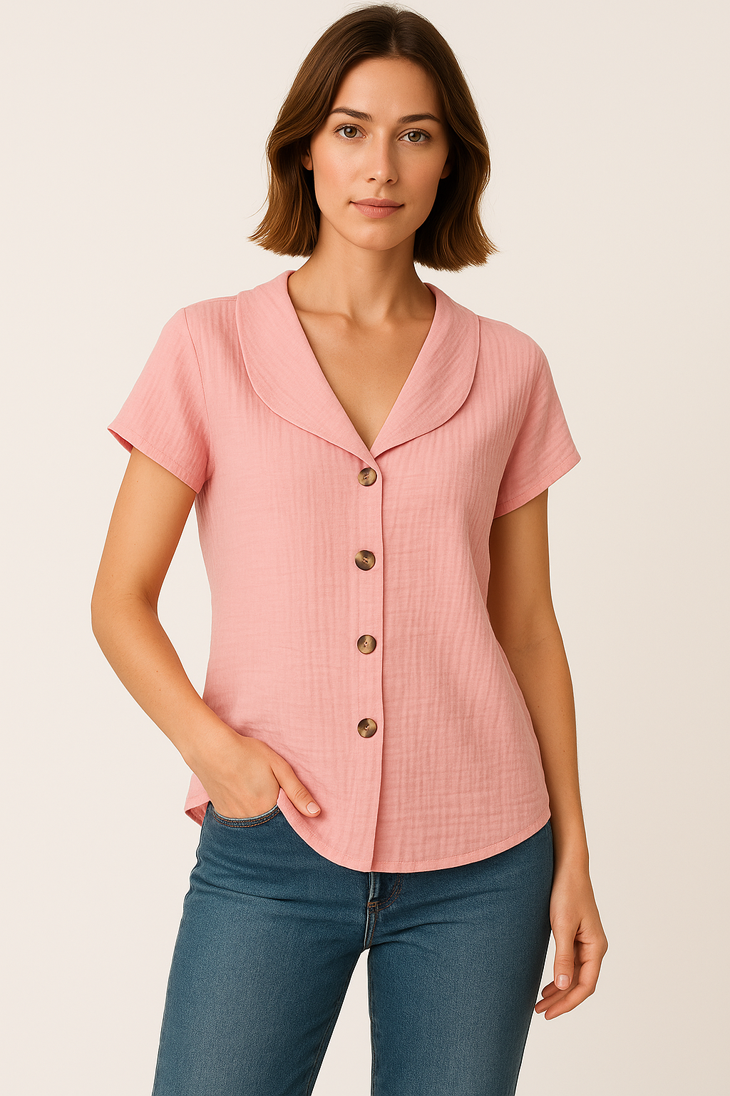 Aveline | Short Sleeve Buttoned Blouse