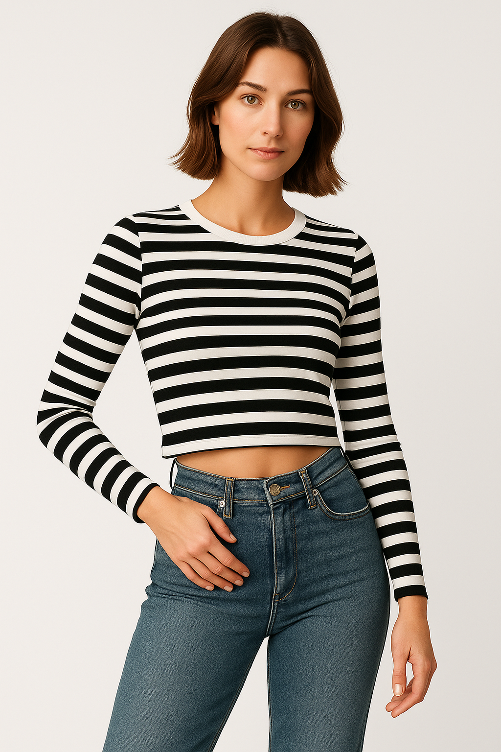 Marseille | Stripe Long Sleeve Crop Top