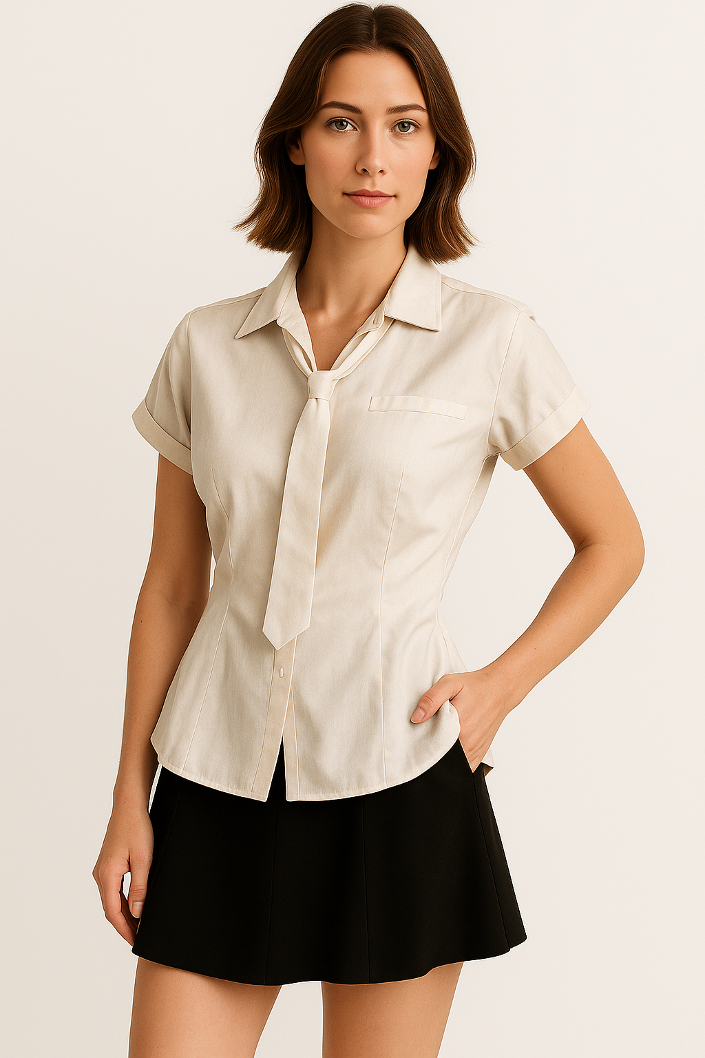Clara | Pinstripe Tie-Neck Shirt