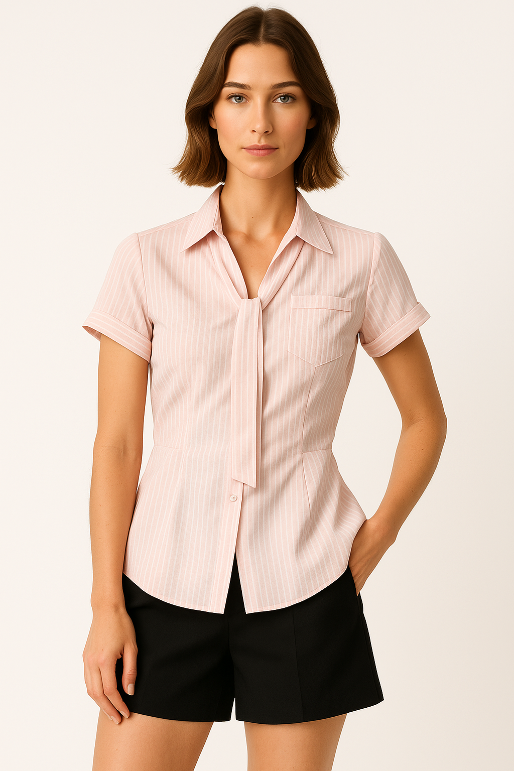 Clara | Pinstripe Tie-Neck Shirt