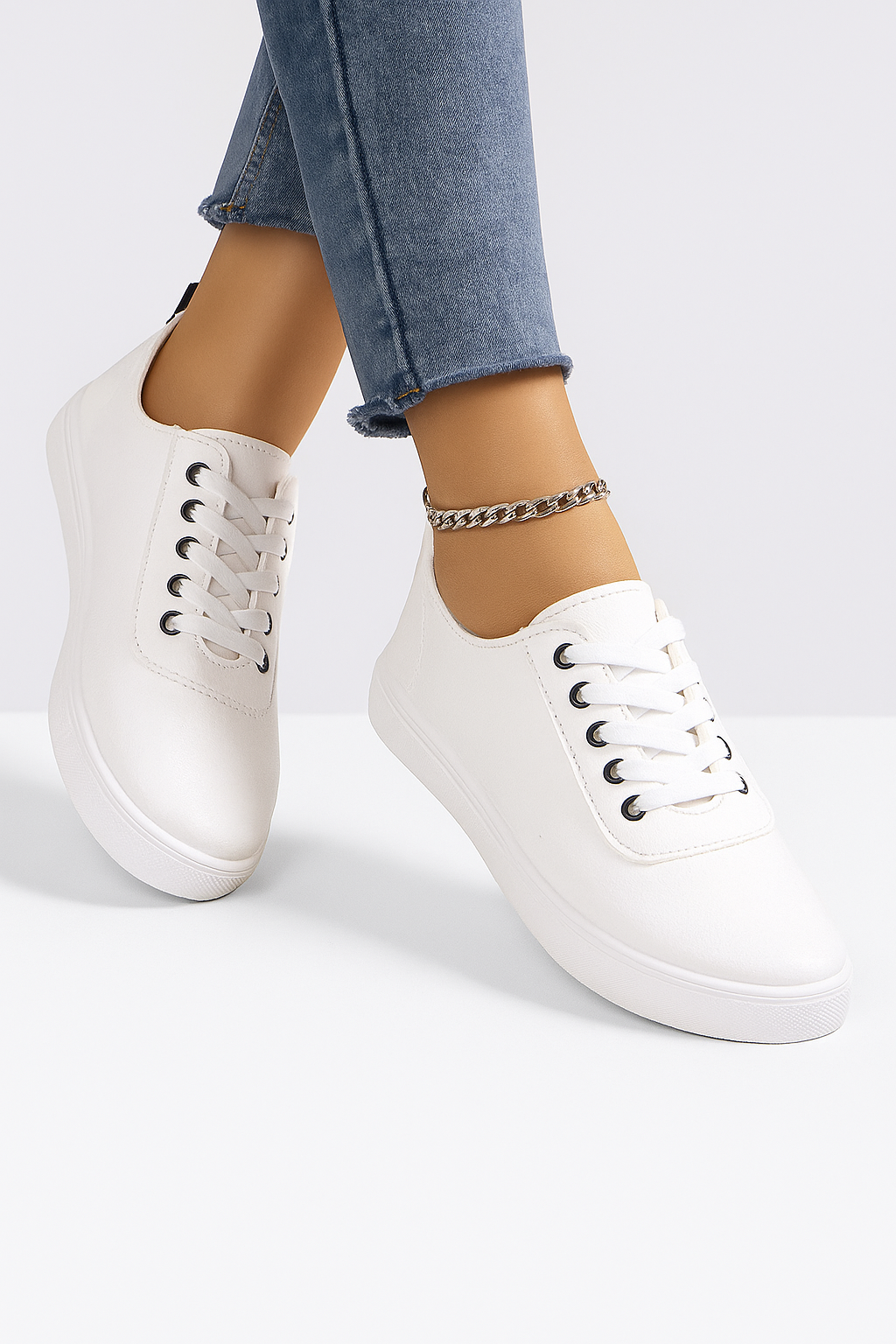 Sydney | Lace Leather White Sneakers