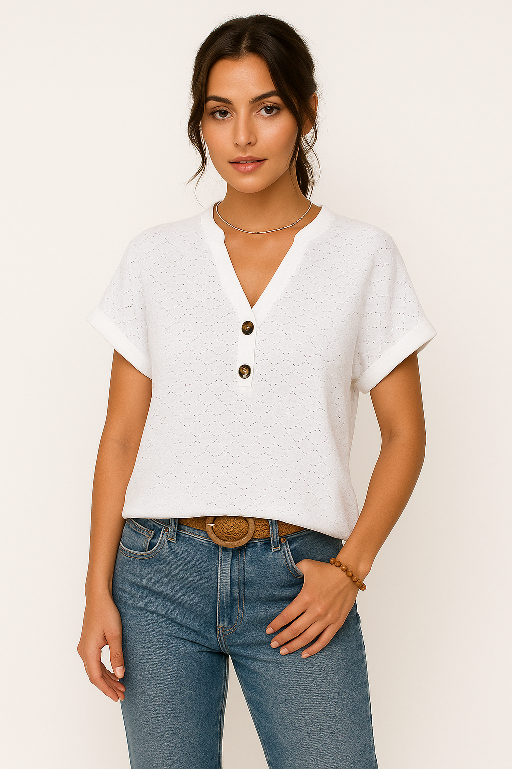 Lora | Button-Detail V-Neck Top