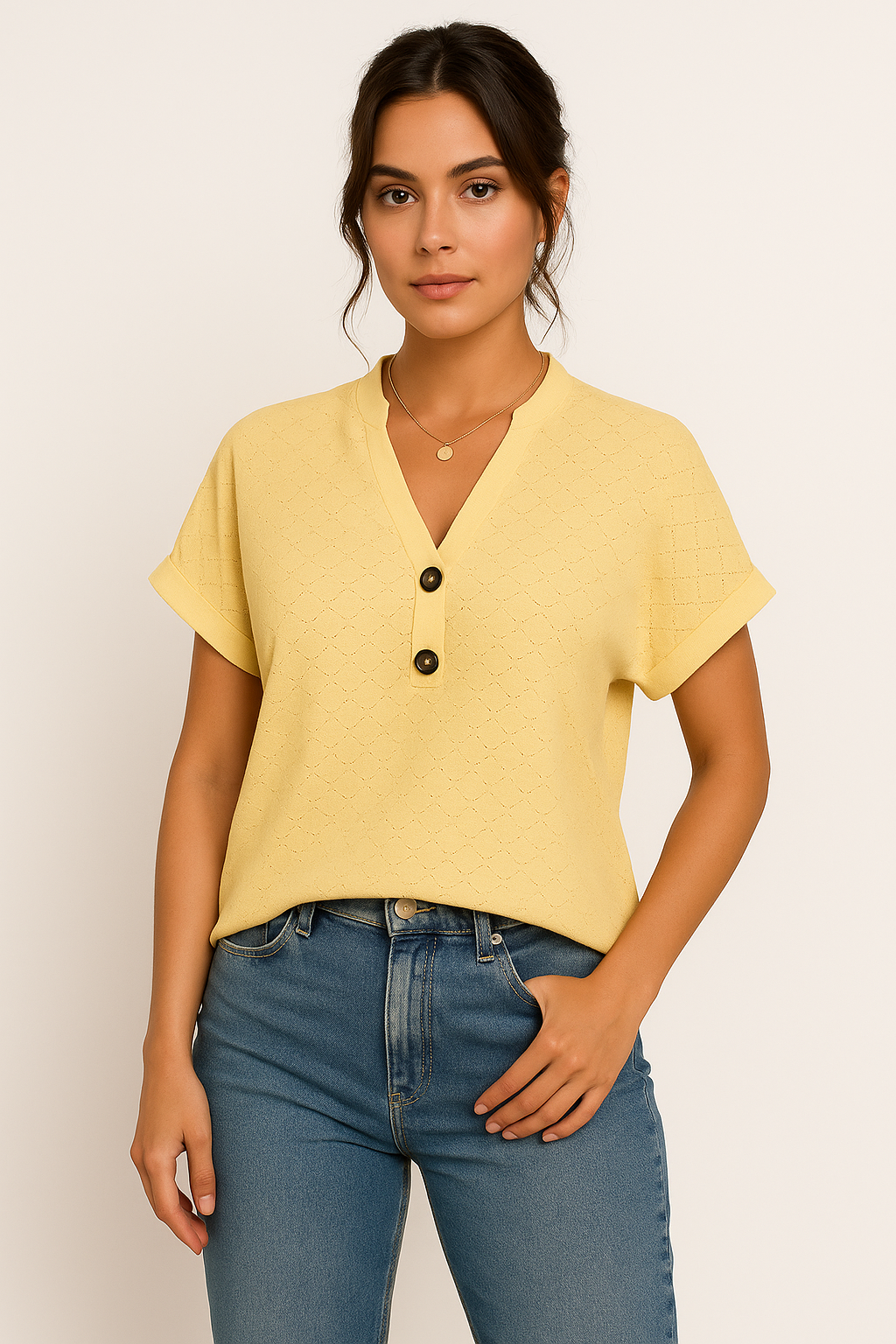 Lora | Button-Detail V-Neck Top