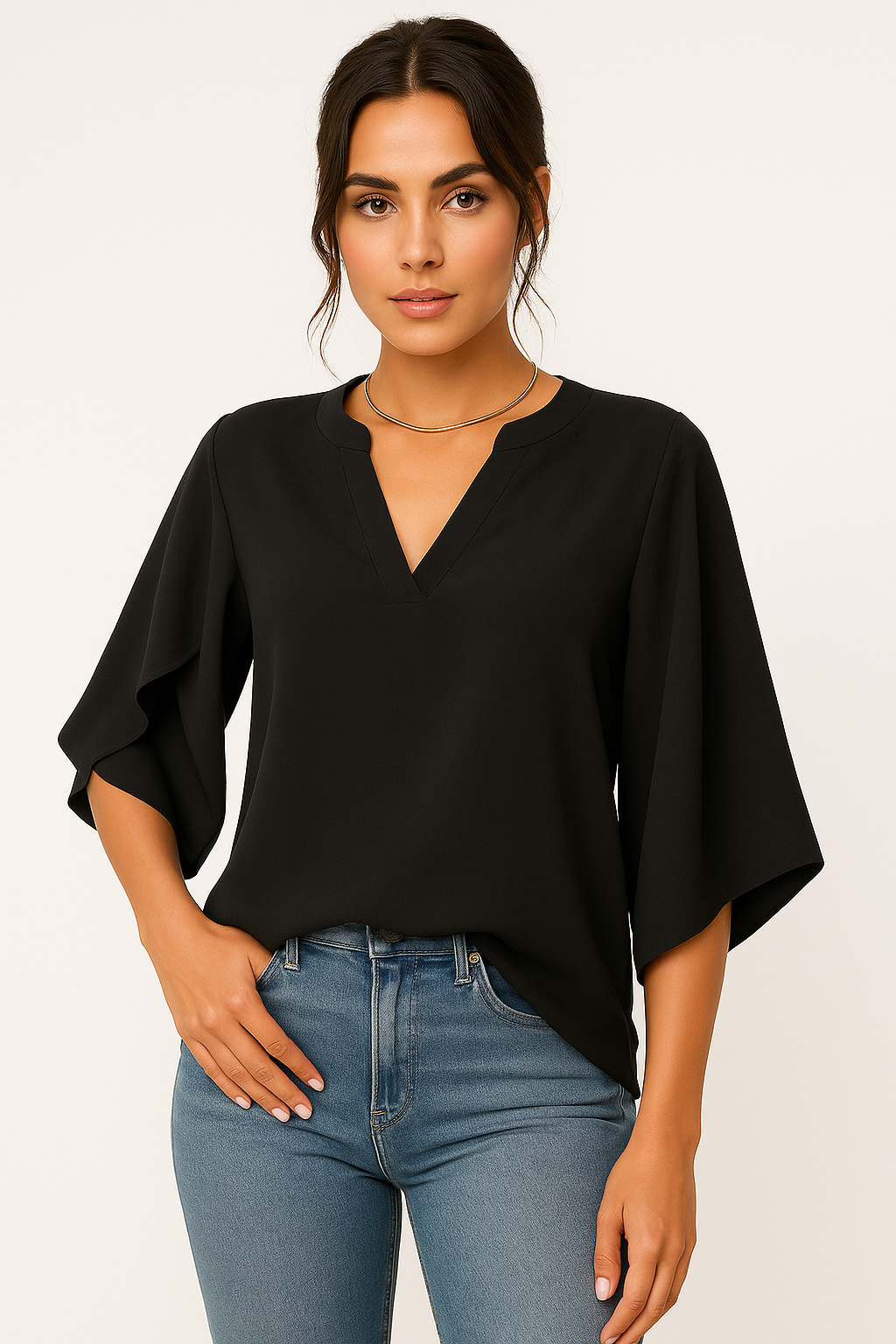 Lina | Elegant V-Neck Flare Sleeve Blouse