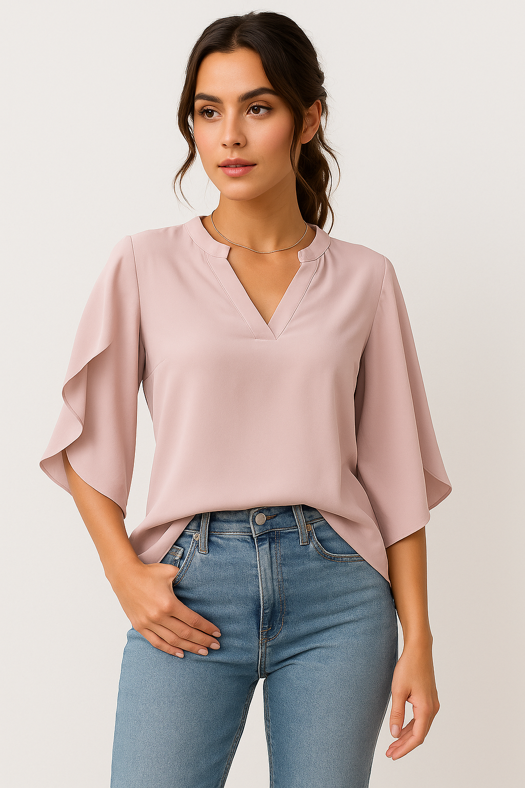 Lina | Elegant V-Neck Flare Sleeve Blouse